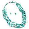 Stunning Natural Shell Stone and Faceted Cut Glass Bead Knotted Multi Strand Bib Necklace and Earrings Set (Aqua)