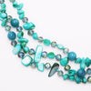 Stunning Natural Shell Stone and Faceted Cut Glass Bead Knotted Multi Strand Bib Necklace and Earrings Set (Aqua)
