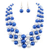 Colorful Multi Strand Simulated Pearl Necklace And Earrings Jewelry Gift Set, 18"+3" Extender (Blue White Mix Gold Tone)
