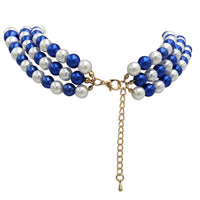 Colorful Multi Strand Simulated Pearl Necklace And Earrings Jewelry Gift Set, 18"+3" Extender (Blue White Mix Gold Tone)
