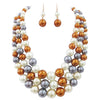 Colorful Multi Strand Simulated Pearl Necklace And Earrings Jewelry Gift Set, 18"+3" Extender (Neutral Shades Mix Gold Tone)