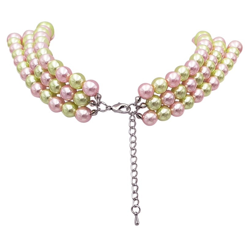 Colorful Multi Strand Simulated Pearl Necklace And Earrings Jewelry Gift Set, 18"+3" Extender (Rainbow Mix Gold Tone)
