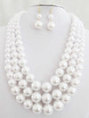 Multi Strand Simulated Pearl Necklace and Earrings Jewelry Set, 18"+3" Extender (White/Gold Tone Double Bead Earring)