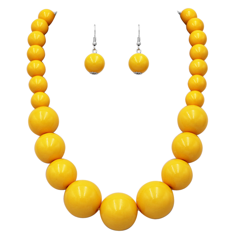 Statement Piece X-Large Holiday Simulated Pearl Strand Bib Necklace Earrings Set, 18"+4" Extender (Sunshine Yellow)