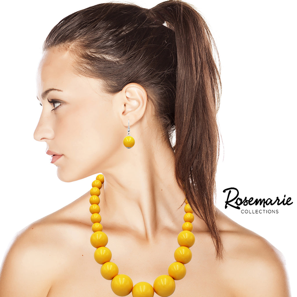 Statement Piece X-Large Holiday Simulated Pearl Strand Bib Necklace Earrings Set, 18"+4" Extender (Sunshine Yellow)