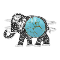 Western Style Semi Precious Howlite Stone Lucky Elephant Hinged Bangle Bracelet