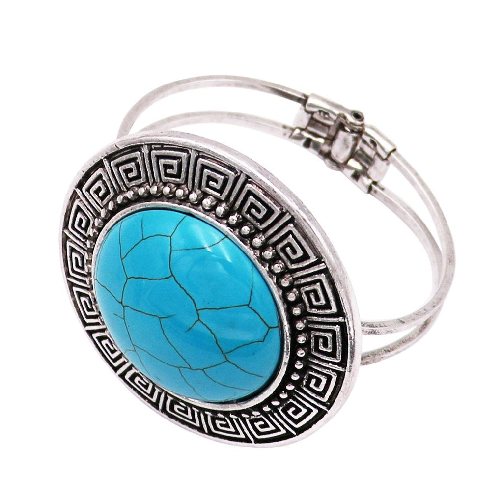 Women's Southwestern Style Large Turquoise How-lite Stone Hinged Statement Bangle Bracelet
