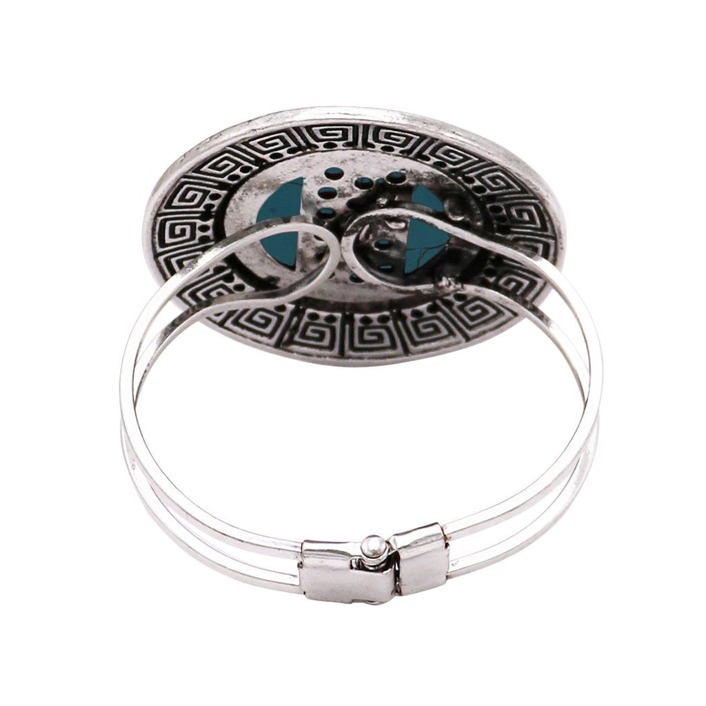 Women's Southwestern Style Large Turquoise How-lite Stone Hinged Statement Bangle Bracelet