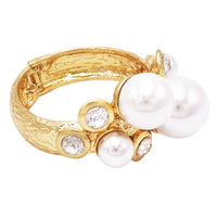 Statement Extra Large Simulated Pearl and Crystal Rhinestone Hinged Wrap Cuff Bangle Bracelet