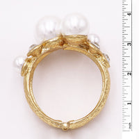 Statement Extra Large Simulated Pearl and Crystal Rhinestone Hinged Wrap Cuff Bangle Bracelet