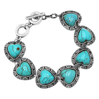 Cowgirl Chic Concho Design Western Turquoise Semi Precious Howlite Stone Toggle Clasp Bracelet, 7.75"-8.5" (Heart Stone)