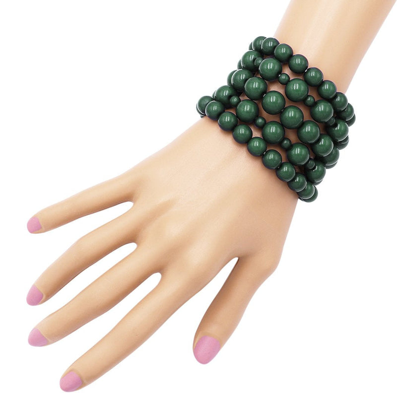 Stacking Statement Stretch Beaded Bracelet Set of 5 (Olive Green)