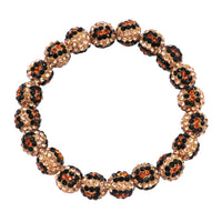 Wild Animal Leopard Print Pave Crystal Ball Stacking Stretch Bracelet, 6.5" (Burnt Orange Crystal Spots)