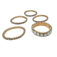 Stunning Statement Set Of 5 Colorful Crystal Rhinestone Stretch Bracelets, 6.75" (Clear Crystal Gold Tone)