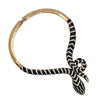 Stunning Gold Tone With Black Enamel And Crystal Rhinestones Serpent Snake Hinged Back Statement Choker Necklace Earring Gift Set, 14"