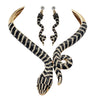 Stunning Gold Tone With Black Enamel And Crystal Rhinestones Serpent Snake Hinged Back Statement Choker Necklace Earring Gift Set, 14"
