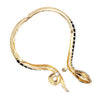 Stunning Gold Tone With Black Enamel And Crystal Rhinestones Serpent Snake Hinged Back Statement Choker Necklace Earring Gift Set, 14"