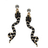 Stunning Gold Tone With Black Enamel And Crystal Rhinestones Serpent Snake Hinged Back Statement Choker Necklace Earring Gift Set, 14"
