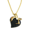 Stunning Polished Gold Tone Crystal Heart Pendant Necklace, 16"-18" with 2" Extender (Small Black Heart With Bow)