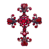 Vintage Vibes Stunning Red Crystal Rhinestone Copper color tone Christian Cross Brooch, 2.75