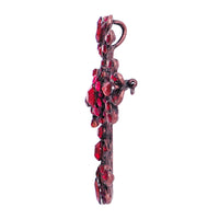 Vintage Vibes Stunning Red Crystal Rhinestone Copper color tone Christian Cross Brooch, 2.75