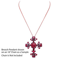 Vintage Vibes Stunning Red Crystal Rhinestone Copper color tone Christian Cross Brooch, 2.75