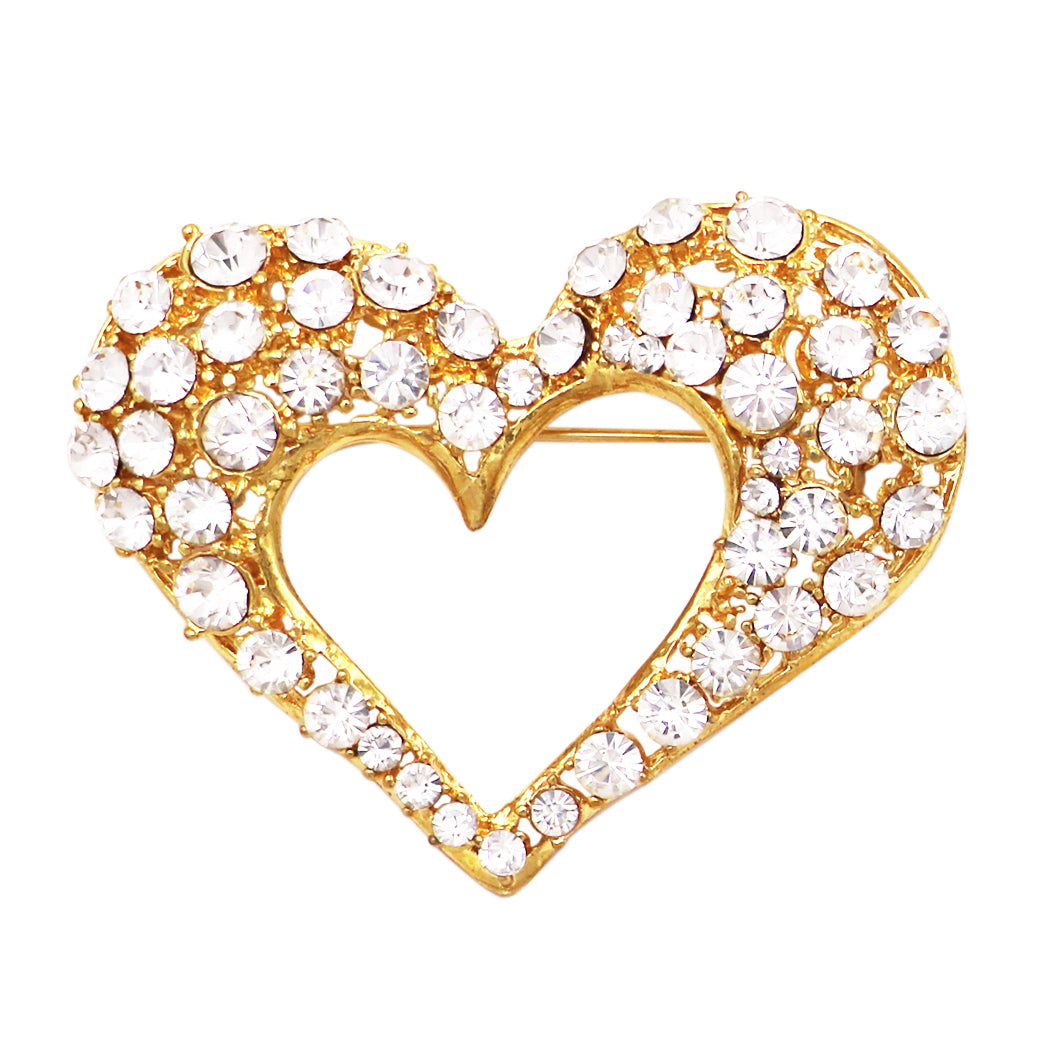 14k White Gold Safety Pin Brooch Heart Shape