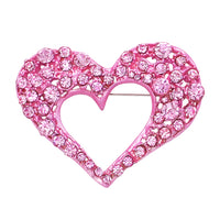 Sparkling Pave Crystal Rhinestone Heart Brooch Pin, 2.25" (Pink Crystal on Pink)