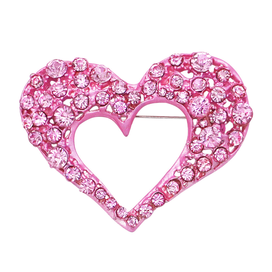 Sparkling Pave Crystal Rhinestone Heart Brooch Pin, 2.25" (Pink Crystal on Pink)