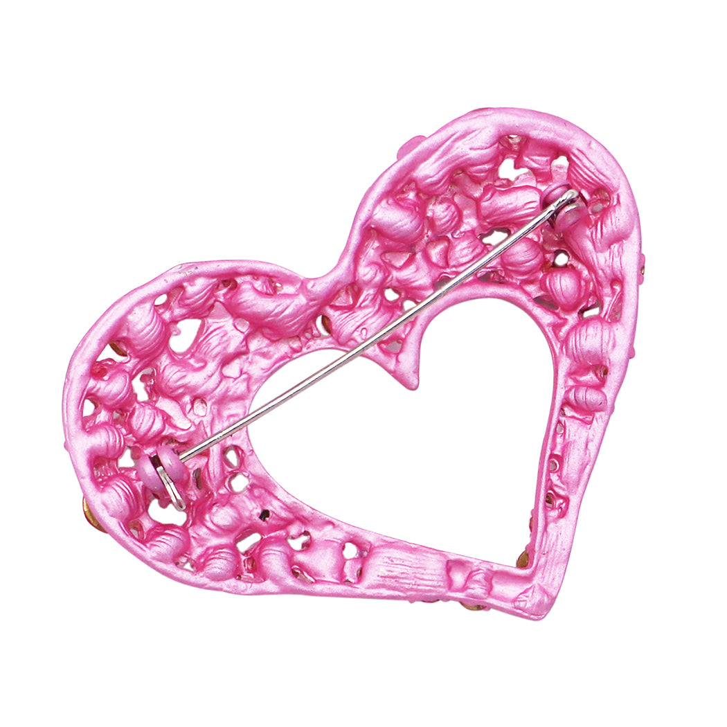 Sparkling Pave Crystal Rhinestone Heart Brooch Pin, 2.25" (Pink Crystal on Pink)