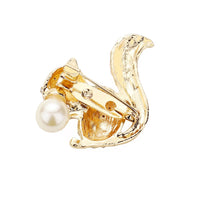 Sparkling Crystal Rhinestone Pave Squirrel Faux Pearl Nut Statement Brooch Lapel Pin, 1"