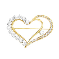 Queen Of Hearts Sparkling Glass Crystal Rhinestone Heart Brooch Pin, 2" (Clear Crystal Gold Tone)