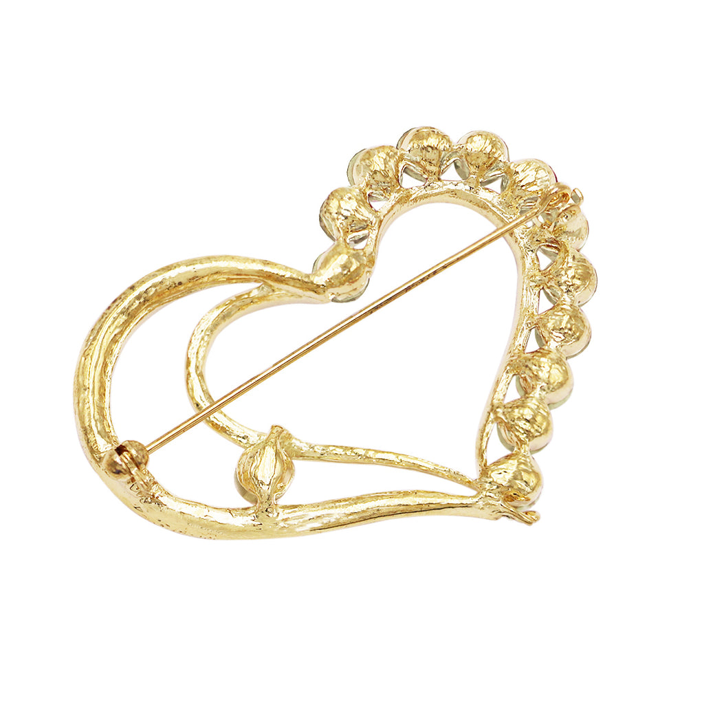 Queen Of Hearts Sparkling Glass Crystal Rhinestone Heart Brooch Pin, 2" (Clear Crystal Gold Tone)