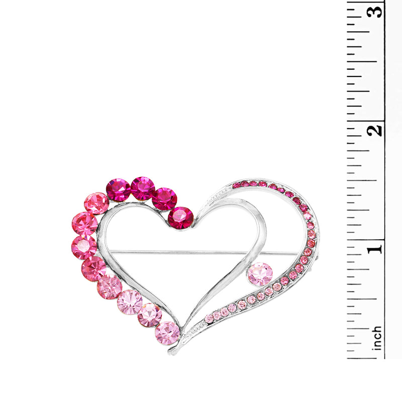 Queen Of Hearts Sparkling Glass Crystal Rhinestone Heart Brooch Pin, 2" (Pink Crystal Silver Tone)