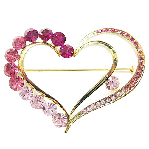 Pink Crystal and Gold Metal Safety Pin Brooch