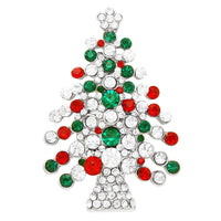 Sparkling Rhinestone Christmas Tree Holiday Brooch Pin (Silver/Green-Red)
