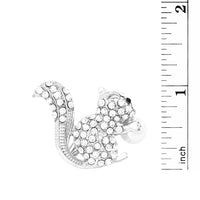 Sparkling Crystal Pave Rhinestone Squirrel With Faux Pearl Nut Statement Brooch Lapel Pin, 1" (Silver Tone)