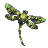 Enchanted Sparkling Glass Crystal Dragonfly Brooch Pendant, 3.25" (Green Crystal Hematite Tone Frame)