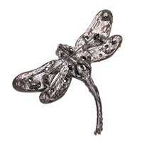 Enchanted Sparkling Glass Crystal Dragonfly Brooch Pendant, 3.25" (Green Crystal Hematite Tone Frame)