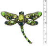 Enchanted Sparkling Glass Crystal Dragonfly Brooch Pendant, 3.25" (Green Crystal Hematite Tone Frame)