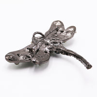 Enchanted Sparkling Glass Crystal Dragonfly Brooch Pendant, 3.25" (Black Diamond Crystal Hematite Tone)