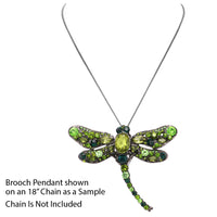 Enchanted Sparkling Glass Crystal Dragonfly Brooch Pendant, 3.25" (Green Crystal Hematite Tone Frame)