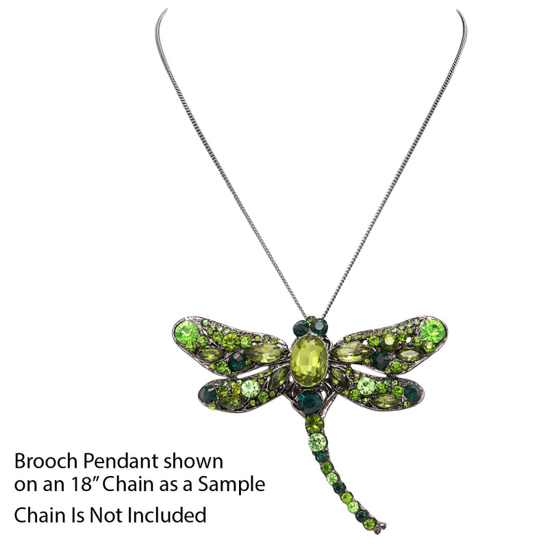 Enchanted Sparkling Glass Crystal Dragonfly Brooch Pendant, 3.25" (Black Diamond Crystal Hematite Tone)