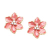 Colorful Pink Enamel Coated Metal Flower Crystal Center Post Back Post Earrings, 0.75"