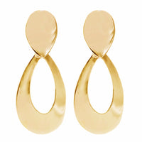 Statement Metal Teardrop Hoop Dangle Clip On Earrings, 3.25" (Polished Gold Tone)