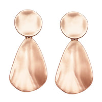 Matte Metal Wave Statement Dangle Clip On Style Earrings, 2.5" (Matte Rose Gold)