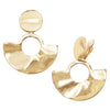 Statement Wavy Metal Half Disc Hoop Dangle Geometric Clip on Style Earrings (Polished Gold Tone)