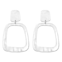 Polished Metal Squared Geometric Open Hoop Statement Clip On Earring, 3.12 (Silver Tone)