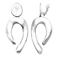 Statement Wavy Metal Dangling Geometric Shapes Clip On Style Earrings, 3.25" (Polished Silver Tone)