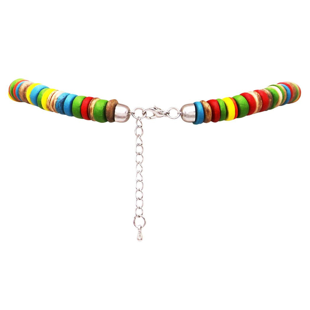 Colorful Boho Bauble Glass and Wood Beaded Bib Necklace Drop Earring Jewelry Gift Set